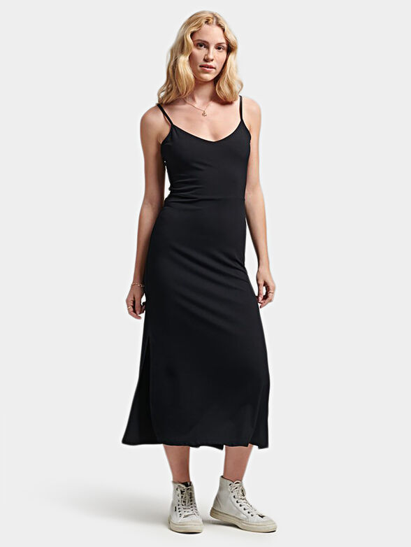 Black dress with open back and thin straps - 1