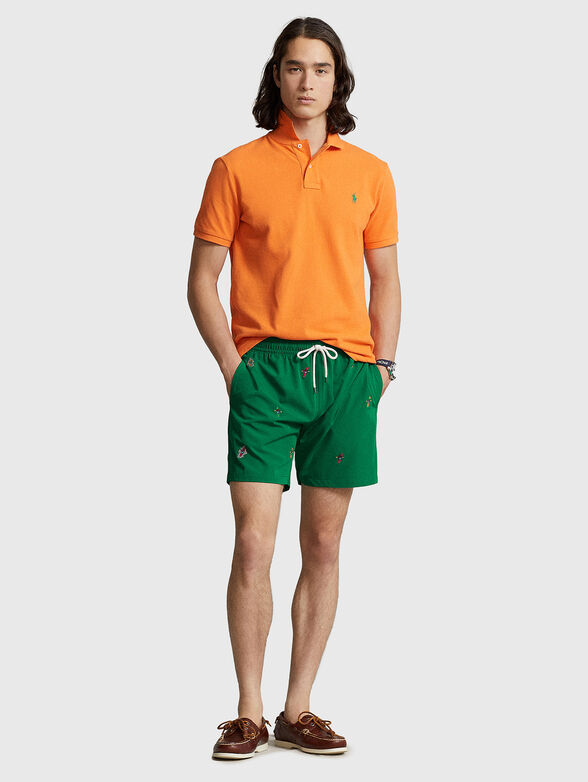 Green beach shorts with embroidery - 4