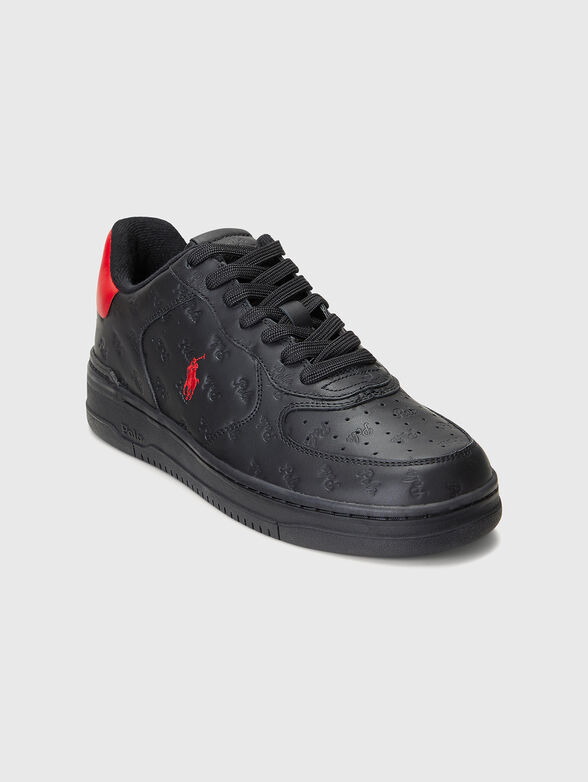 Black leather sneakers with red accents - 1