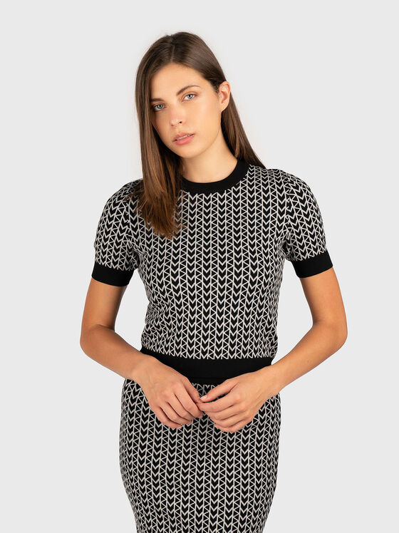 Пуловер с къс ръкав от жакард - 1