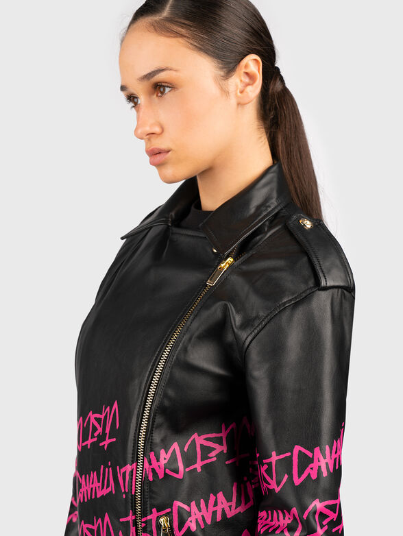 Logo-print leather jacket  - 4