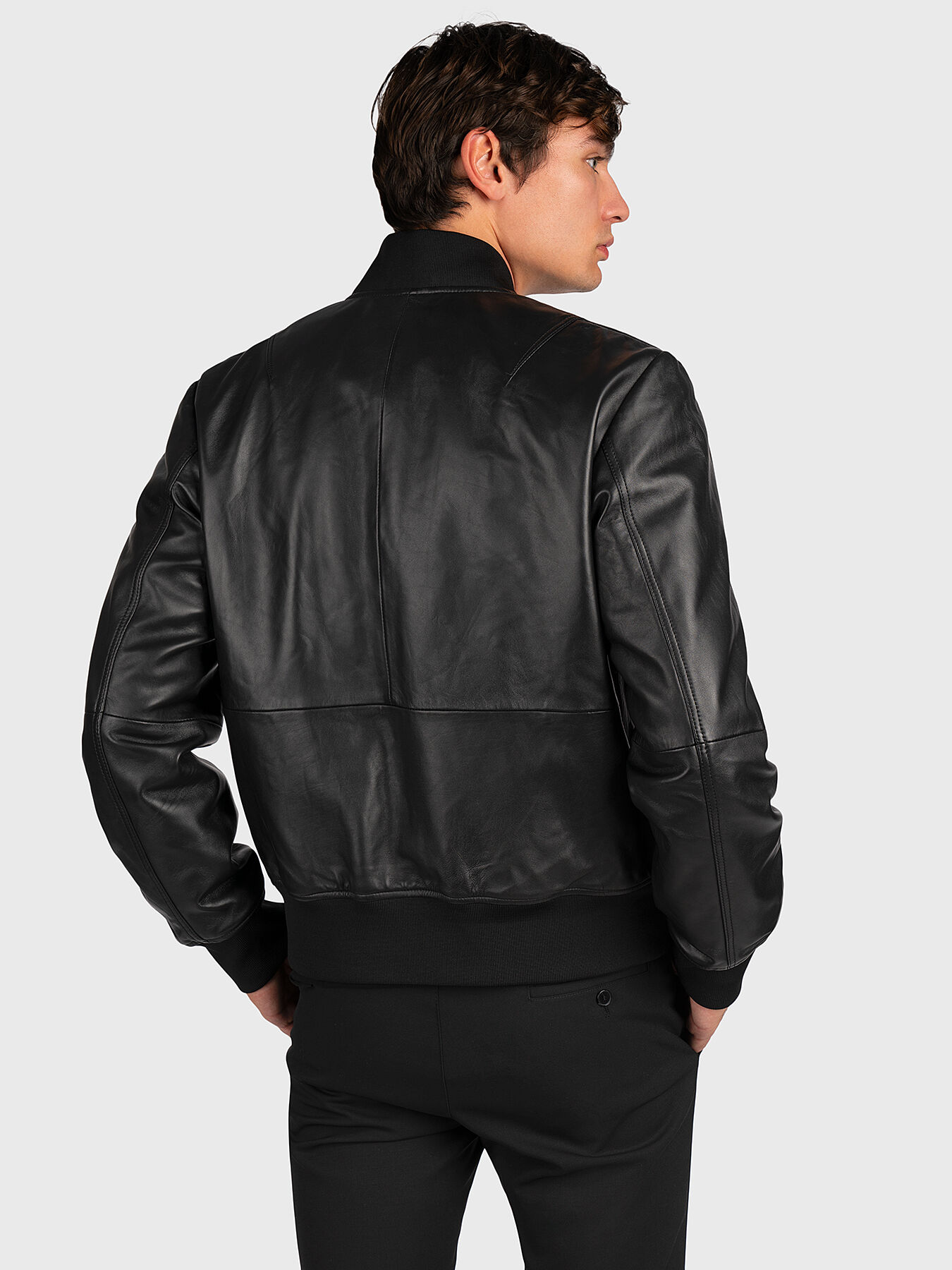 Leather jacket with embroidered logo brand VERSACE JEANS