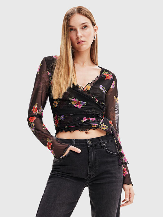 Tulle blouse with floral print