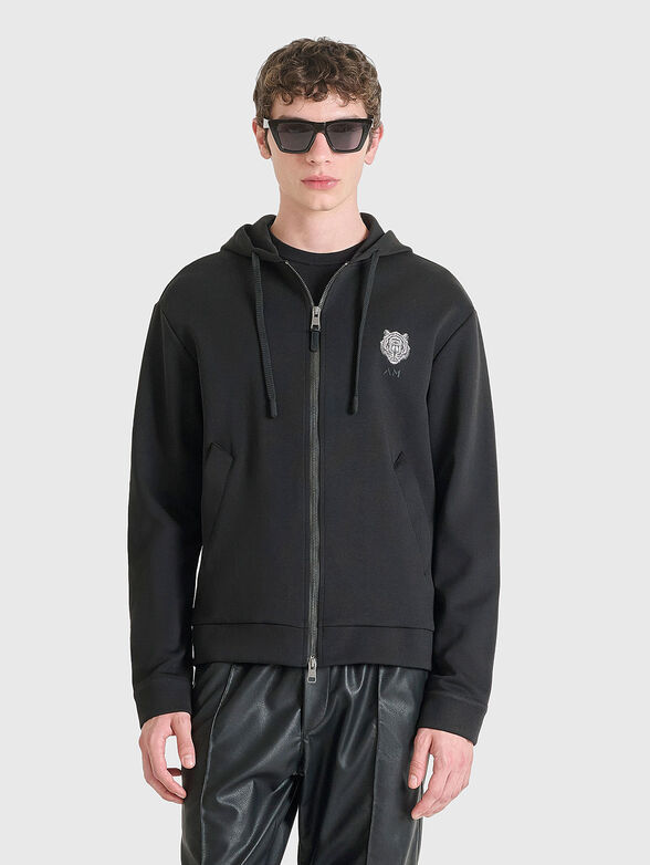 Cotton sweatshirt with hood and zip - 1