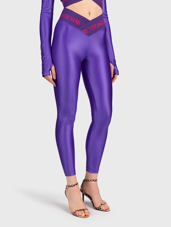 Purple leggings with accent logo inscription - 1