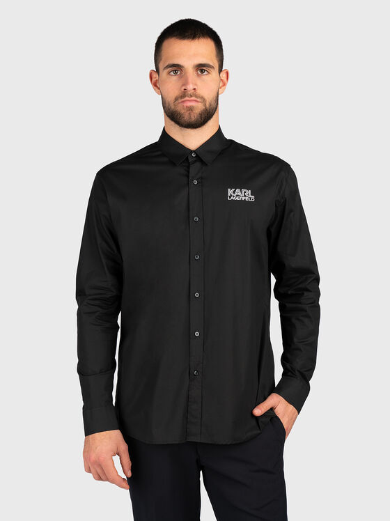 Черна риза с лого детайл  - 1