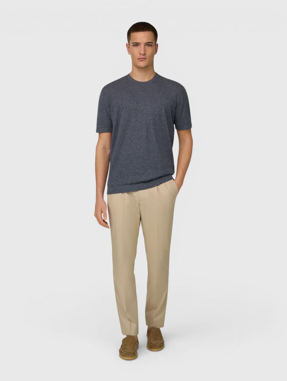 Beige cotton-blend trousers - 4
