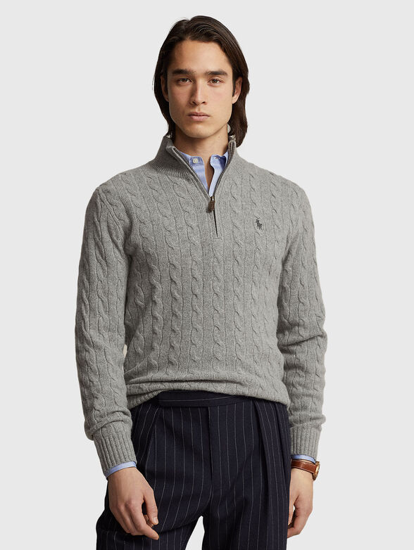 Gray sweater with a zipper on the collar - 1