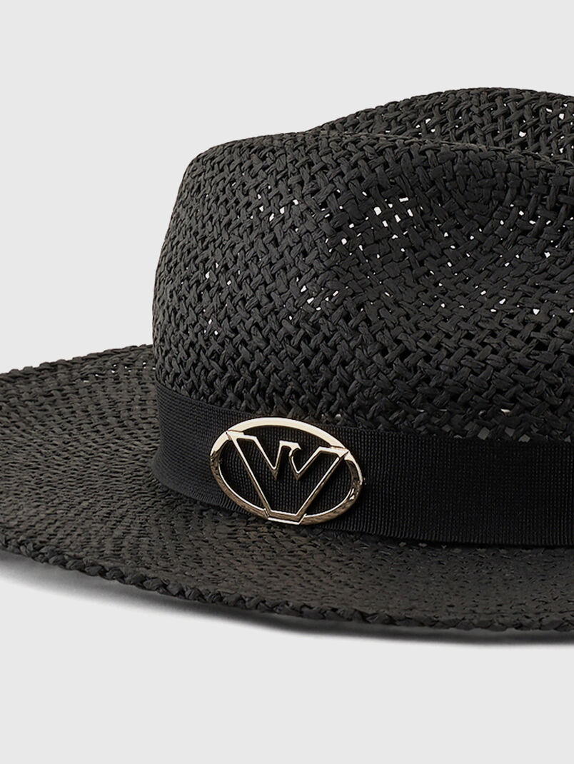 Black straw hat with logo accent - 3