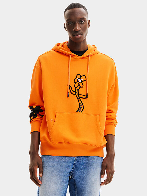 Orange hooded sweatshirt with pockets - 1