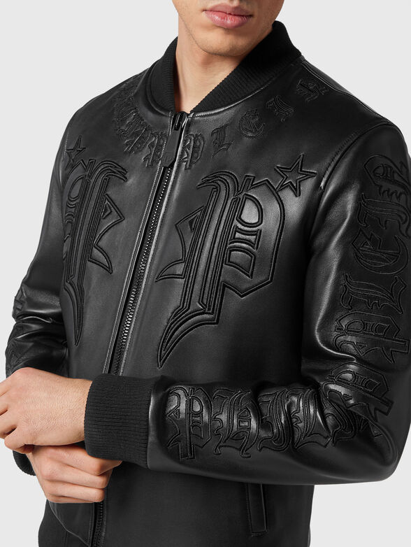 Leather bomber with broderie - 3