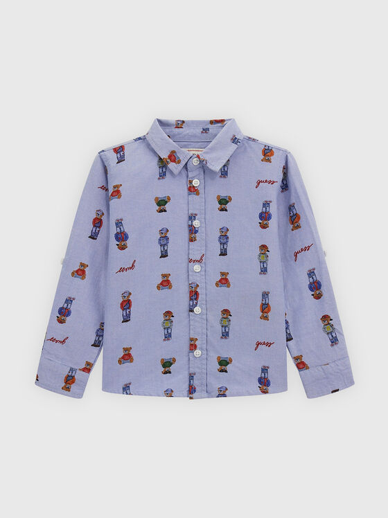 Синя риза с принт - 1