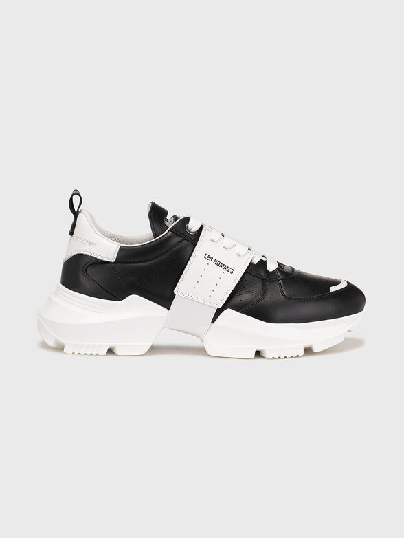 Black leather sneakers with contrast sole - 1