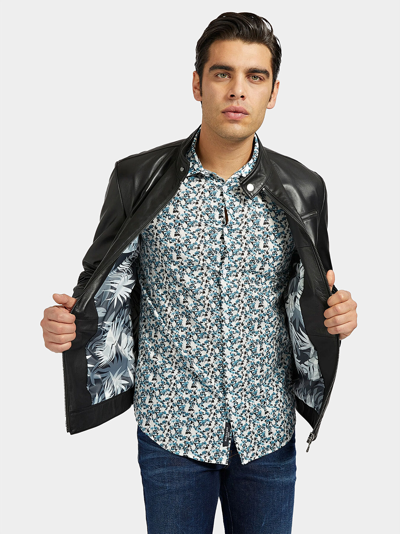 Black leather jacket brand Marciano Globalbrandsstore en