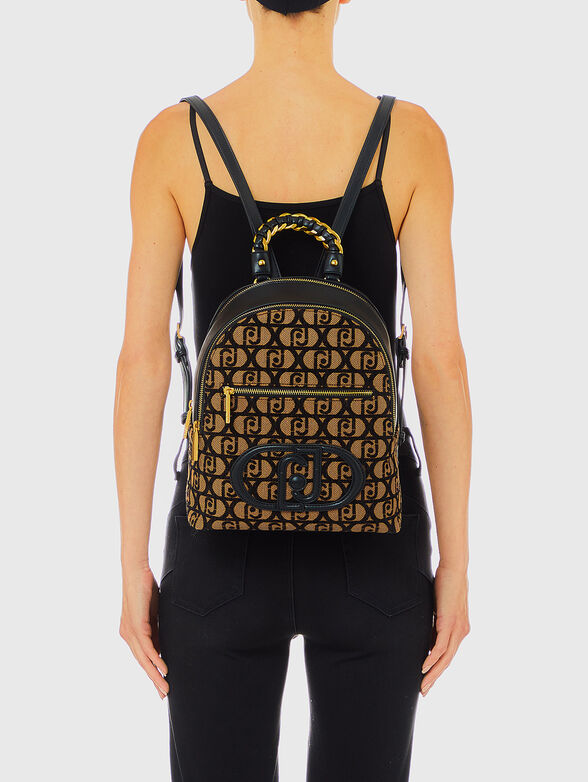 Black backpack with monogram print  - 2