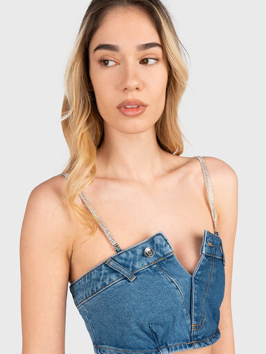 Denim top with straps from rhinestones  - 4