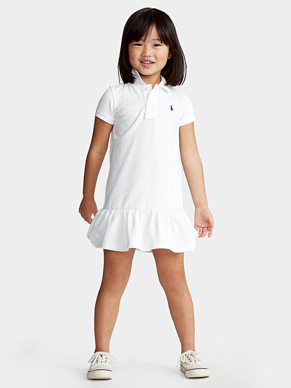White dress with short sleeves and logo embroidery - 1