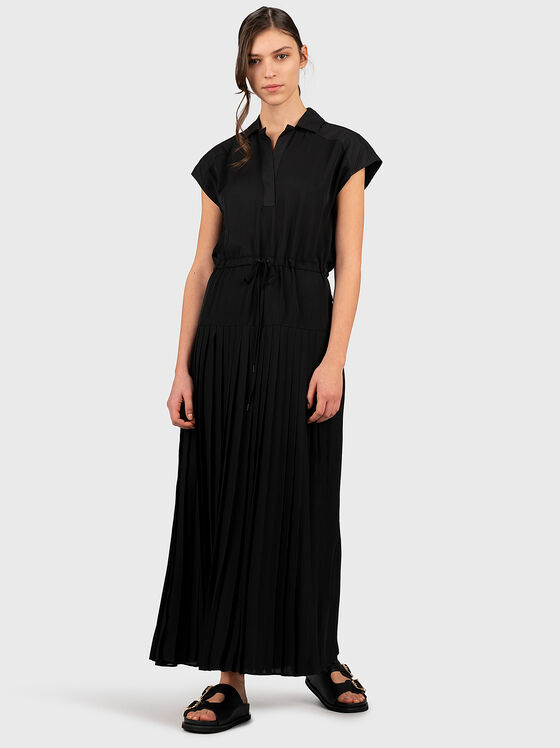 Дълга черна рокля с къс ръкав - 1