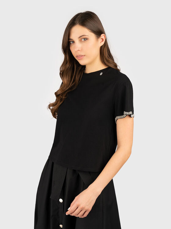 Памучна тениска с акцентни ръкви - 1