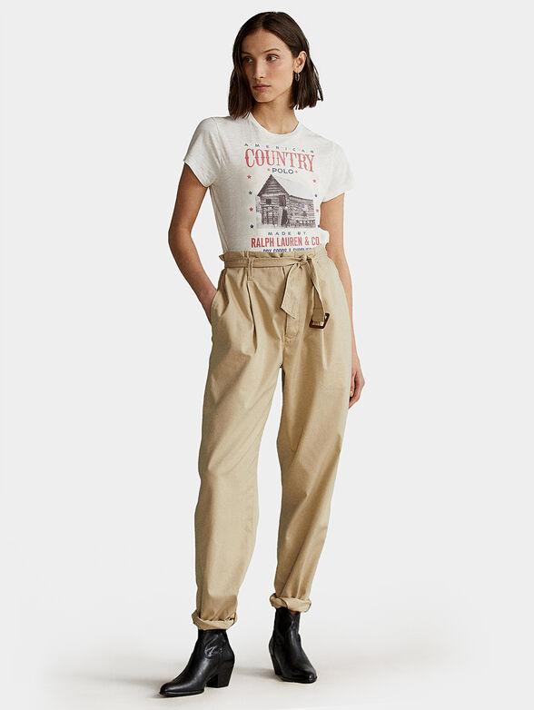 Cotton pants with paperbag waist - 4