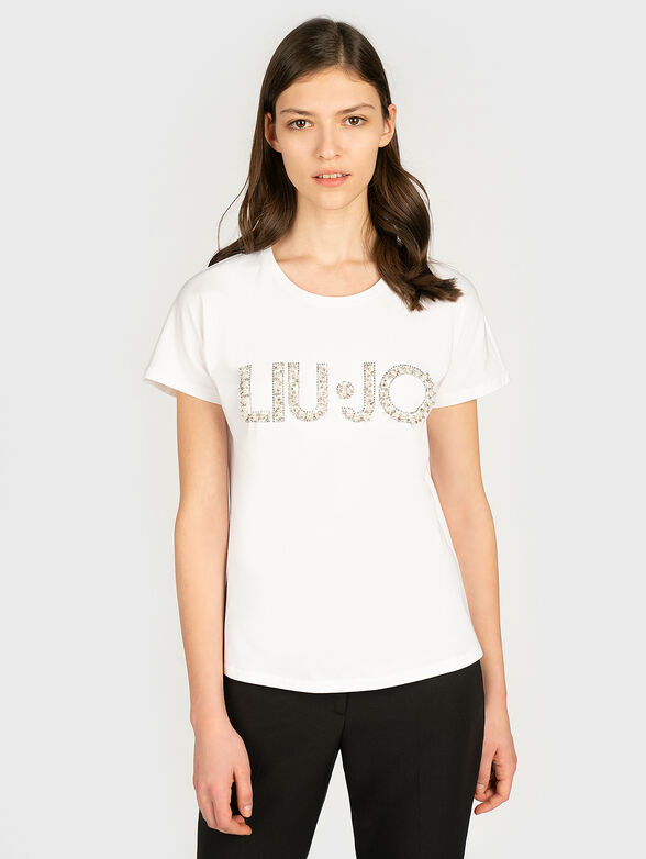 Black t-shirt with pearls and crystals - 1