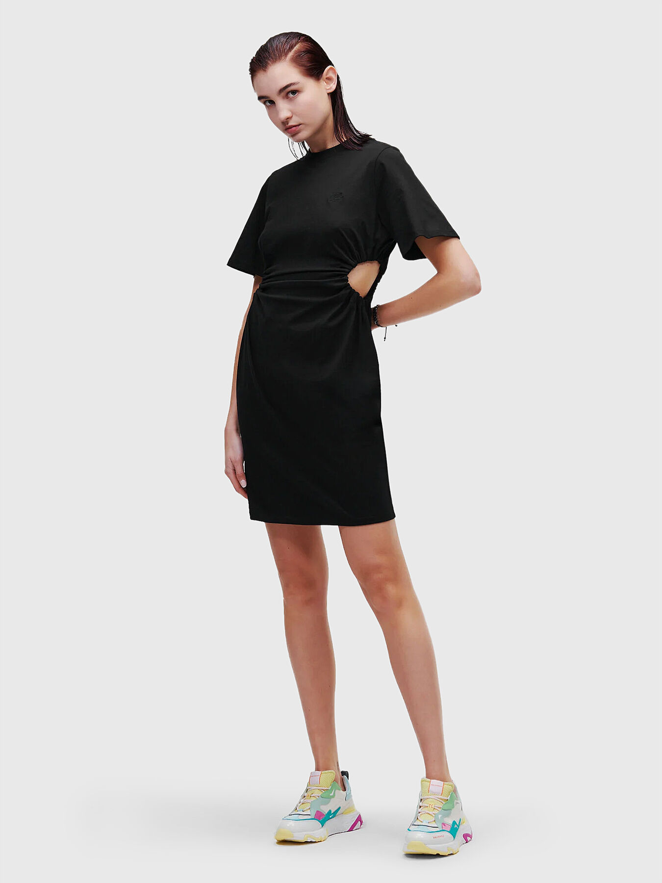 JERSEY black mini dress with cutout element brand Karl