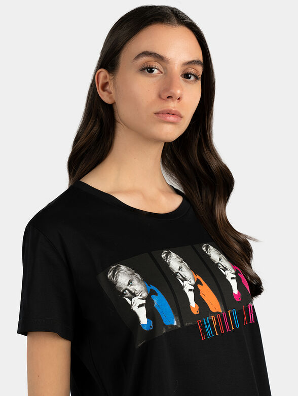 Black cotton t-shirt with print and logo embroidery - 2