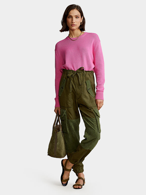 Cotton pink sweater with delicate logo embroidery - 2