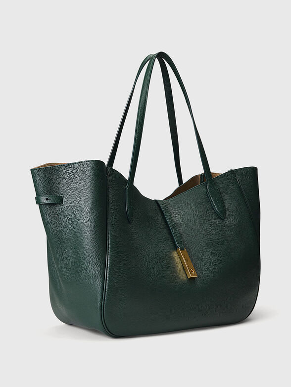 Green leather tote bag - 4