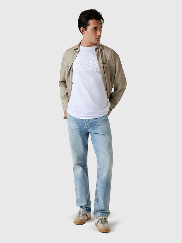 Cotton T-shirt with oval neckline in beige - 2