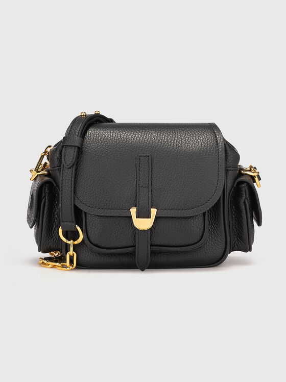 Кожена кросбоди чанта със златисти детайли - 1