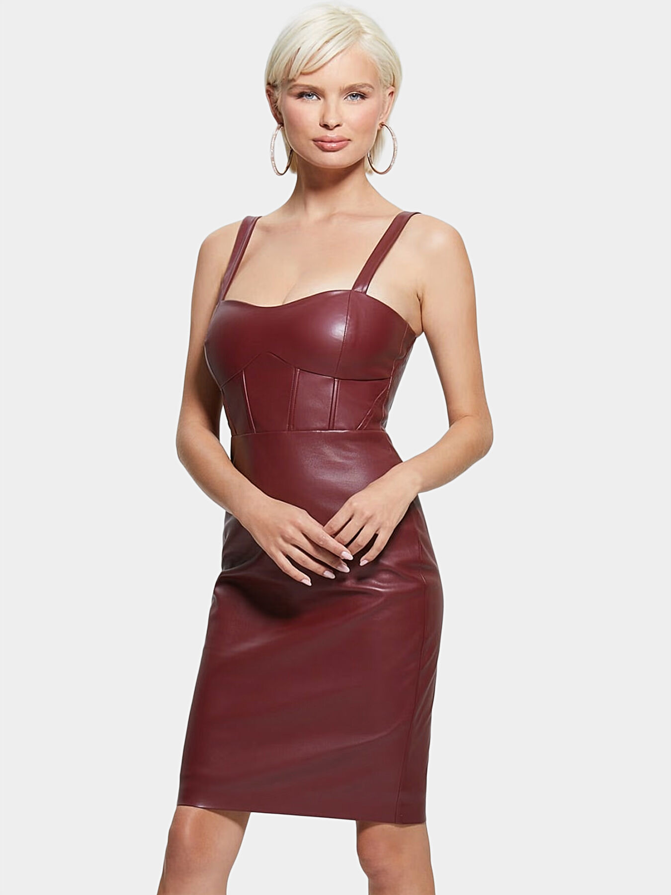 REID red faux feather dress brand GUESS Globalbrandsstore en