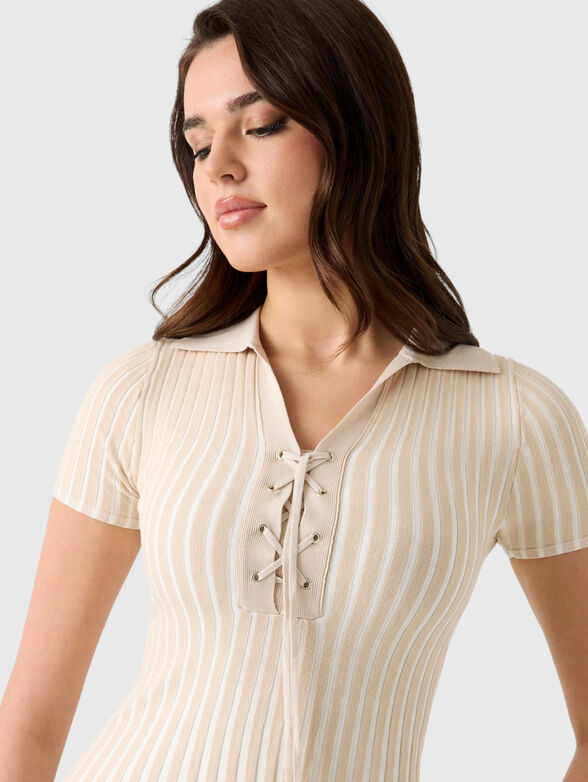 Mini dress with ribbed knit and polo collar - 3