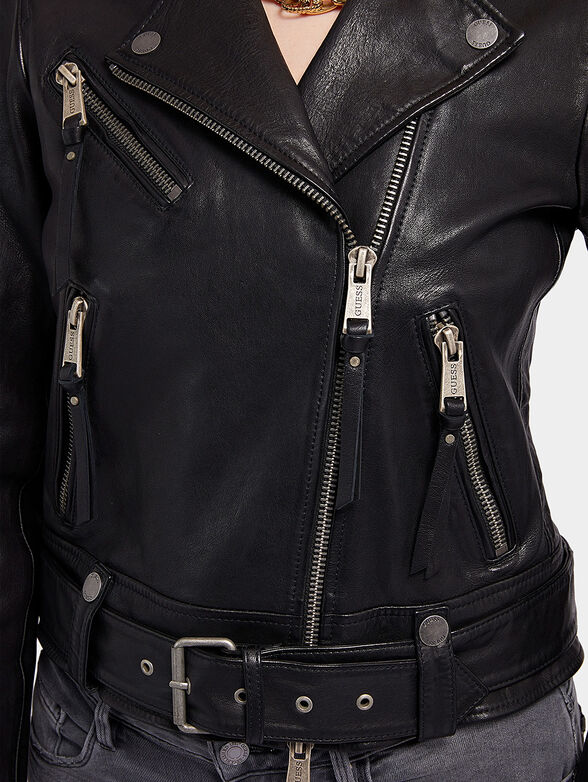 CAMILLE black leather jacket with belt - 4