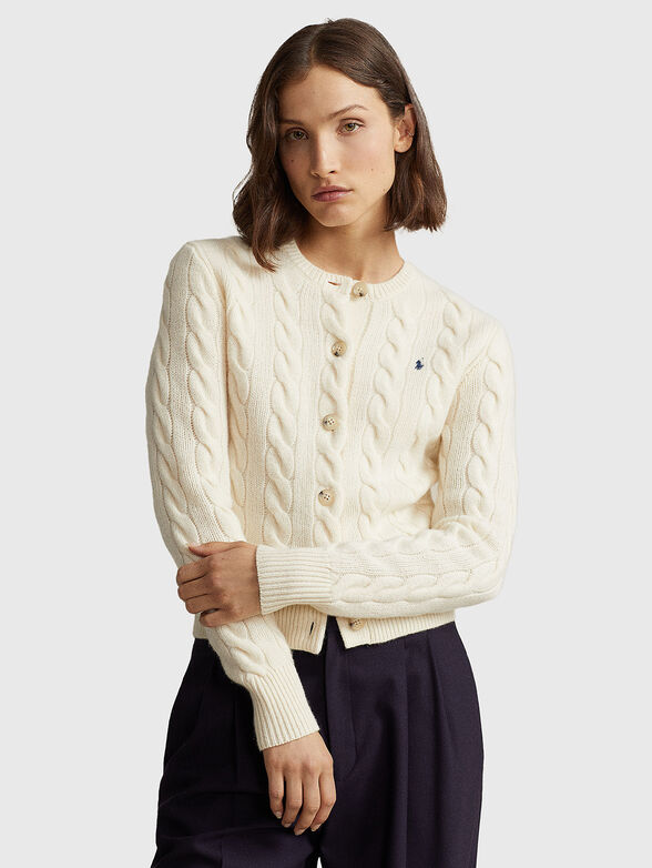 Knitted cardigan in wool blend with logo embroidery - 1