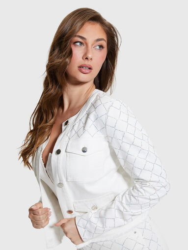 LARISSA white denim jacket with appliqued rhinestones - 4
