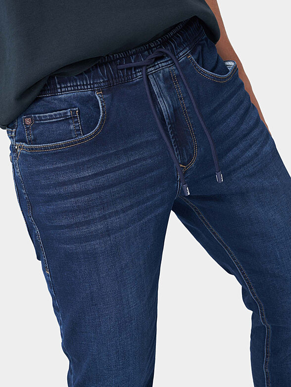 Blue regular jeans with drawstring - 4