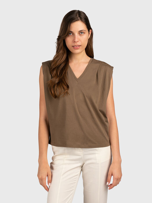 V-neck T-shirt with rhinestones