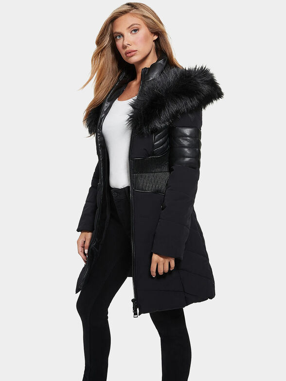 OXANA black hooded jacket with midi length - 1