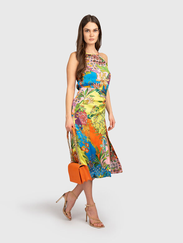 Midi dress with floral motif and slit - 6