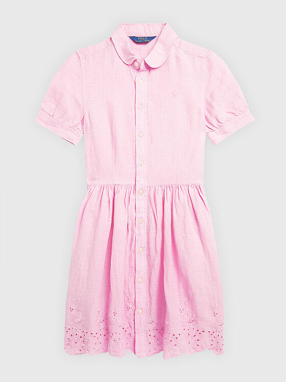 Pink linen dress with embroidery - 1
