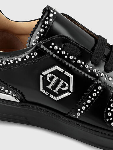 Black leather shoes with accent eyelets  - 3
