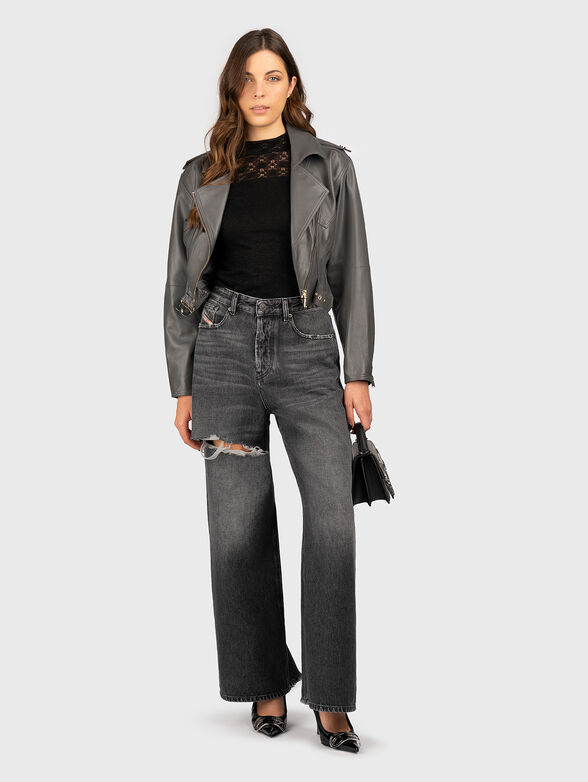 Black leather jacket with removable collar - 2