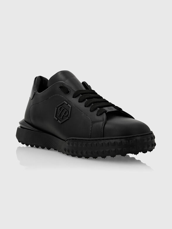 Leather sports shoes in black - 1