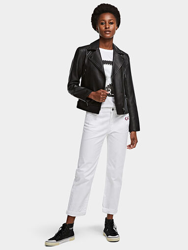 Leather biker jacket with art print on the back - 5