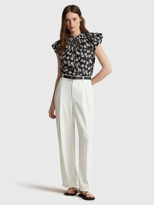 Blouse with accent sleeves and contrasting print - 2