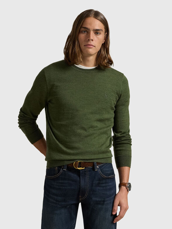 Green sweater with oval neckline - 1