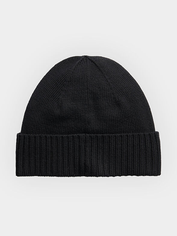 Black woolen knitted hat with logo embroidery - 2
