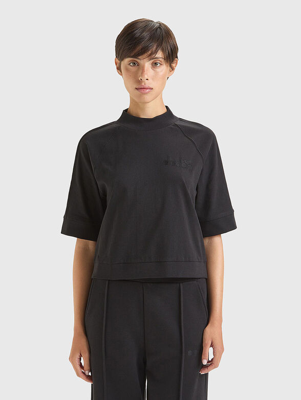 Черна памучна тениска с бродирано лого - 1