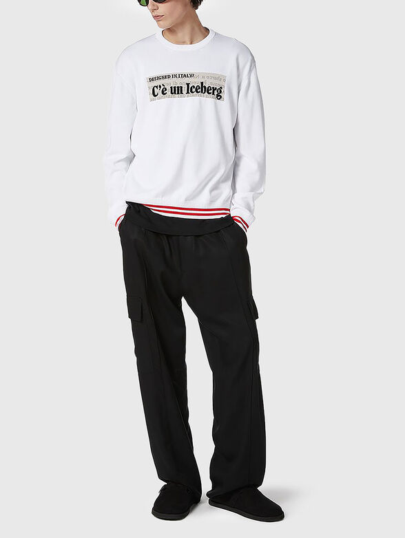 Cotton sweater with oval neckline and logo - 2